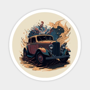 Vintage Vroom: Colorful Two-Dimensional Illustrated Retro Charm Vintage Car Design Magnet